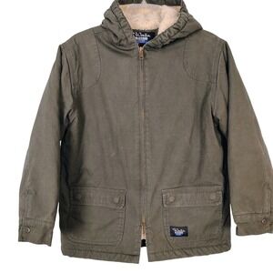 Walls Blizzard Pruf Youth L‎ Olive Green Sherpa Lined Hooded Work Jacket 12/14
